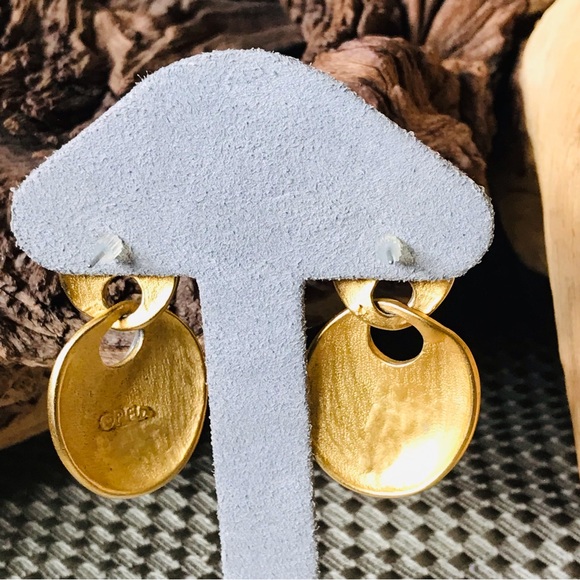 Vintage SIGNED P.E. MCM Costume Gold & Silver Tone Geometric Shape Drop Earrings - Picture 6 of 10